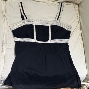Source Unknown Black Camisole with Cream Lace